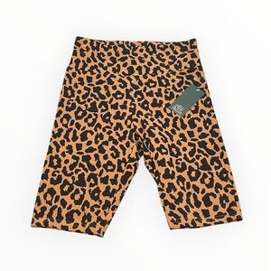 Leopard Print Bike Shorts - Tan & Black